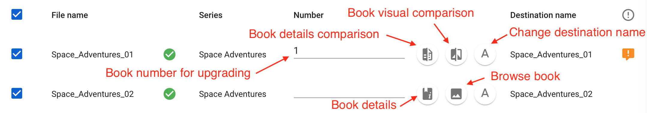 Book actions