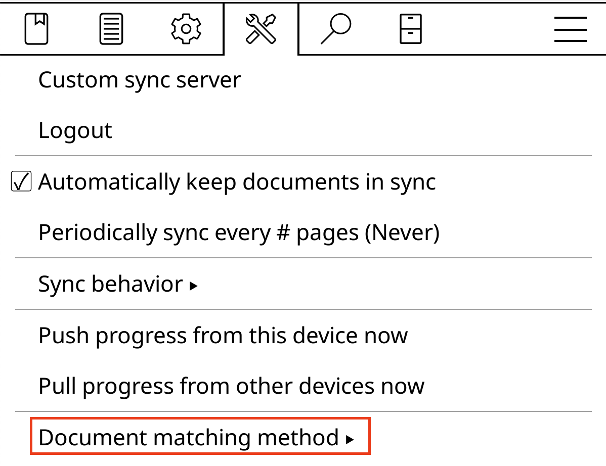 KOReader progress sync menu