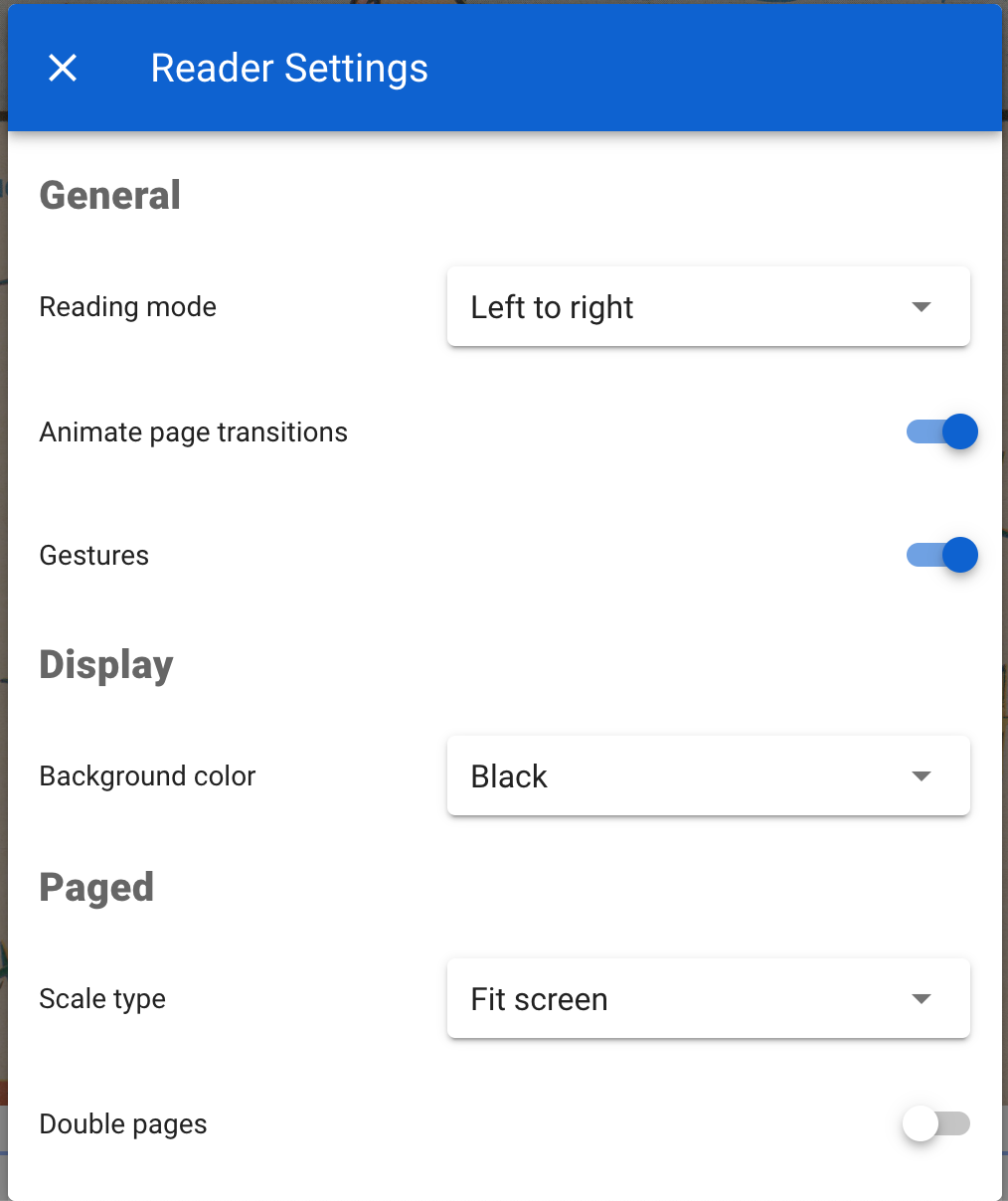 Webreader settings