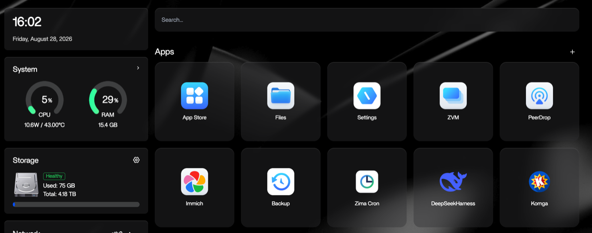 ZimaOS desktop with Komga installed